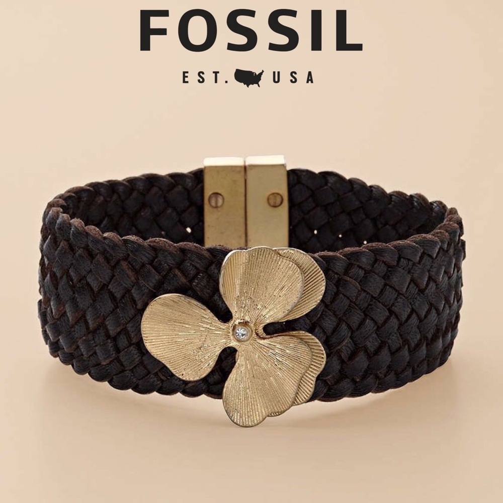 Fossil Woven Leather Floral Wrist Wrap